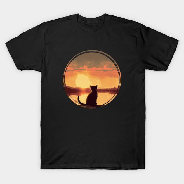 Cat Looking At Sunset T-Shirt by vectrus